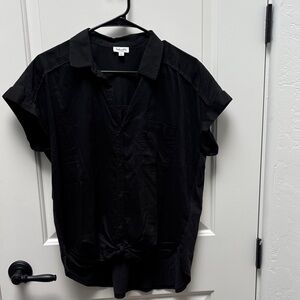 Splendid Tie-Front Black Short Sleeve Button Shirt